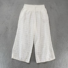 Aerie Wide Leg CropPants Womens Medium White Elastic Waist Summer Beachy Boho