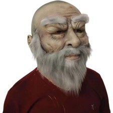 Realistic Beard Bald Old Man Mask Latex Grandpa Headgear Halloween Human Costume