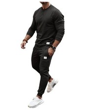 Men's 2 Piece Sweatsuit Lightweight Long Sleeve Crewneck XX-Large Black