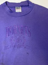 Vintage 90s Charlotte Hornets NBA Crewneck Purple Stitches Logo Sz L Oneita Tag