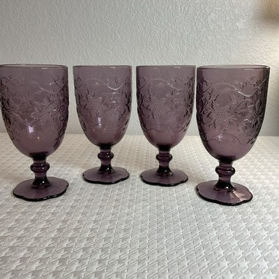 Princess House Fantasia 7  Amethyst Purple Goblets Set of 4 Footed Glasses 16 oz