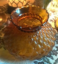 Vntg Amber Glass Diamond Quilted Student Lamp Shade Hurricane Fitter 5.5"◇Mint