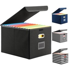 Collapsible File Organizer Box Filing Storage Box w/ Lid for Home Office School