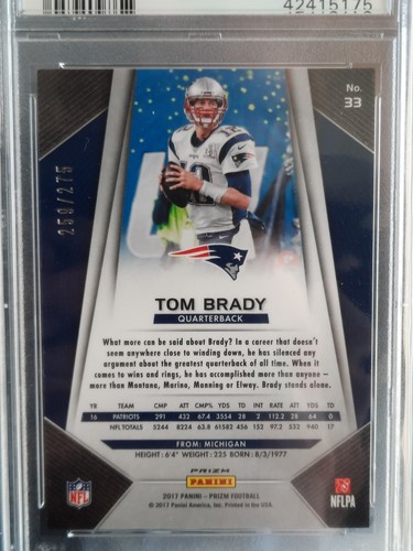 Tom Brady 2017 Panini Prizm #33 Orange Prizm PSA 10 New England Patriots 259/275 - Bild 4 von 6