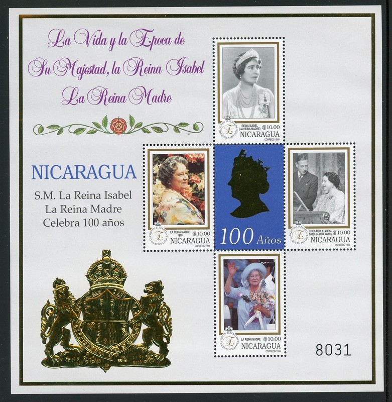 NICARAGUA MH S/S Minisheet Selections: Scott #2340 Queen Mother 100th CV$12+