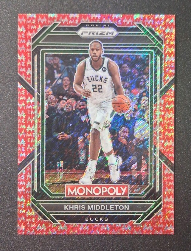 2022-23 Prizm Monopoly Khris Middleton #50 Red Money Shimmer Prizm /100 Bucks