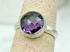 Designer Fine Sterling Silver Faceted Amethyst Ring Size 7