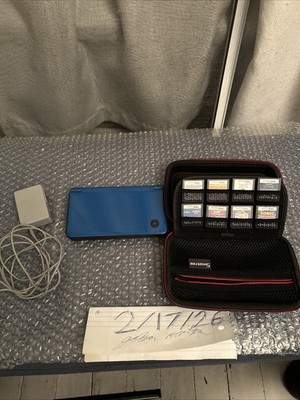 Nintendo DS XL Blue Console With 10 Games, Carrying Case And Charger Working!!