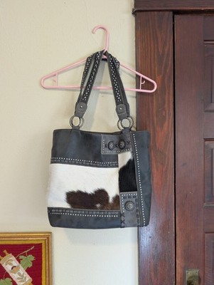 Trinity Ranch Hair On Cowhide Shoulder Purse Patchwork Metallic Accents Y2K