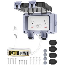 Outdoor Outlet Box Waterproof with Deepened Cover  16.4FT 14 AWG Extension C...