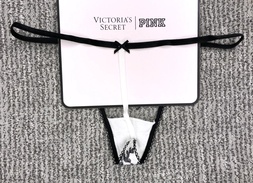 Victoria's Secret Dream Angels Nuevo con Etiquetas Pequeño Blanco Malla Floral Tanga en V Panty Bow Foto 2 de 4