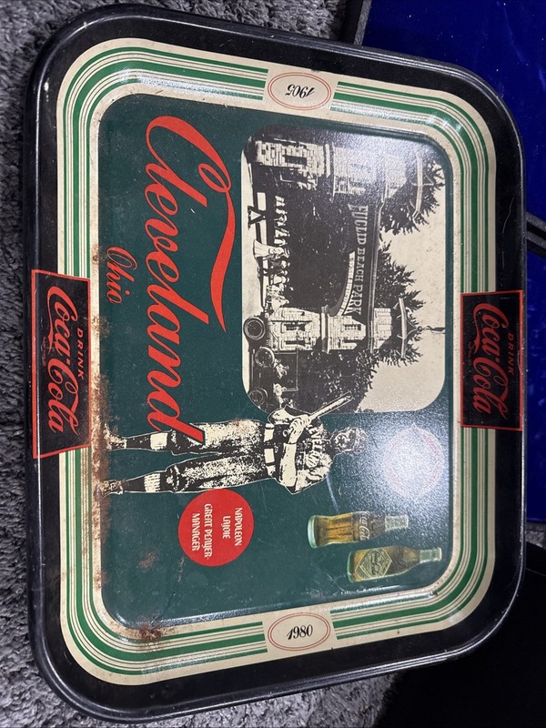 1980 Cleveland Ohio 75th Anniversary Coca-Cola Metal Tray Euclid Beach Park