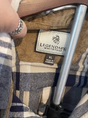 Legendäre Whitetails Herren XL blau kariert Flanell Sakko Hemd Cord Bündchen - Bild 4 von 12