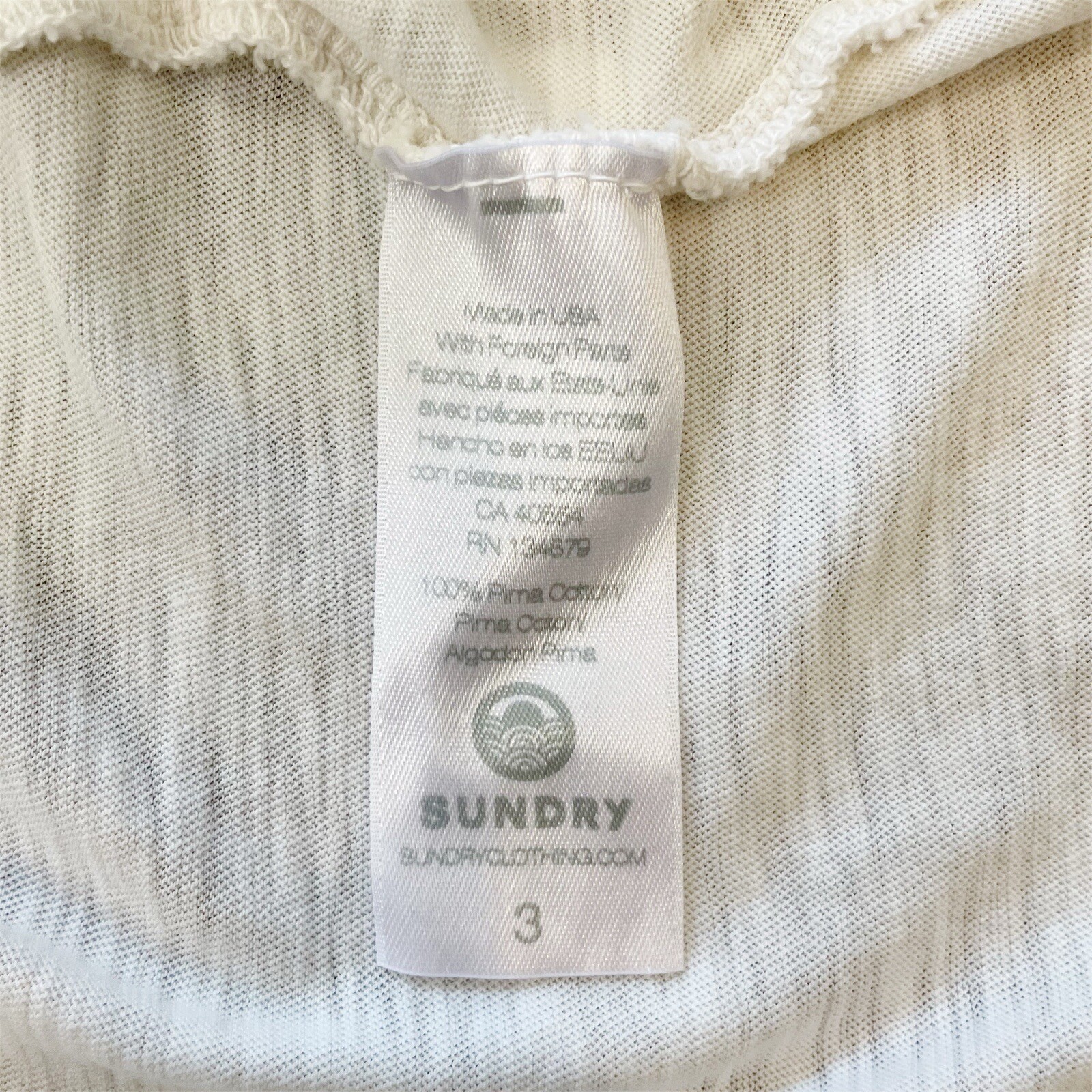 Sundry Women’s 3 Large Off White 100% Pima Cotton Long Sleeve Scoop Neck Top thumbnail 6