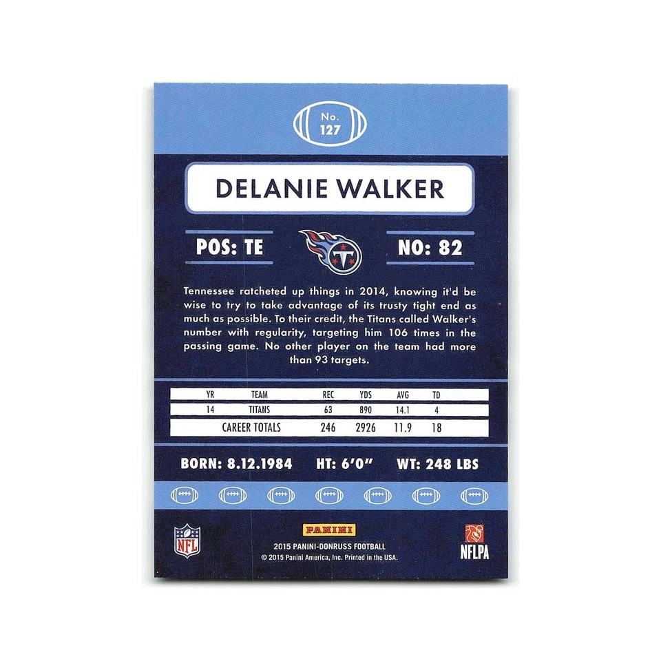 Delanie Walker 2015 Donruss #127 Tennessee Titans Football Card NM - Image 2 of 3