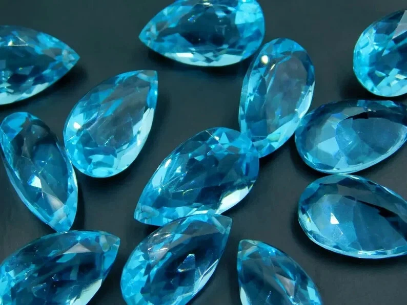 2 Piezas Cuentas Sueltas Piedra Corte Pera Facetada Hidro Topacio Azul Cielo 28x18MM Foto 2 de 4