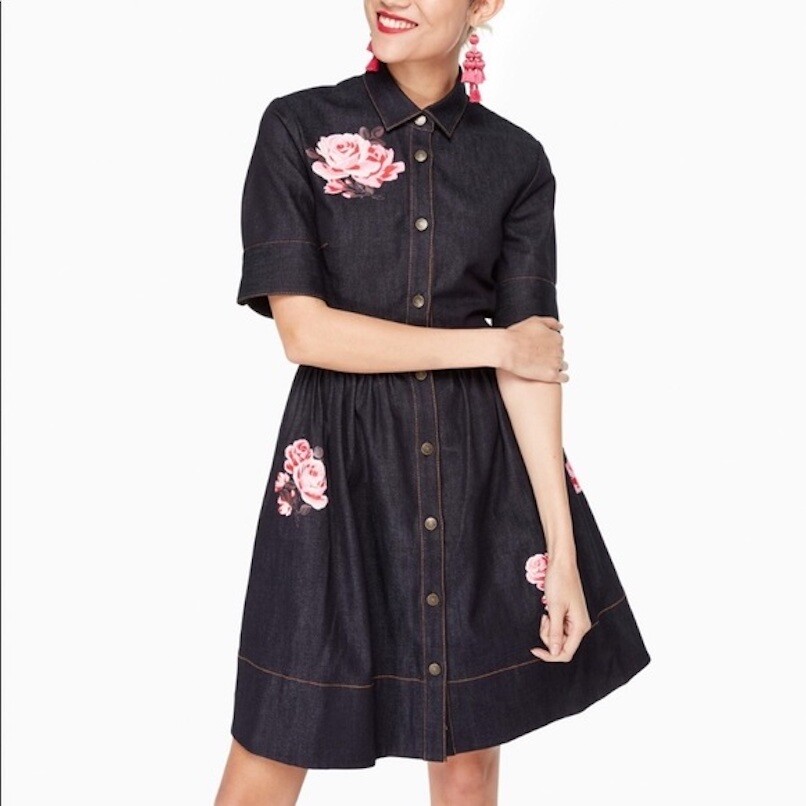Kate Spade Rose Embroidery Shirt Dress Size 6 NWT eBay