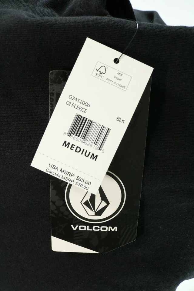 Mens Volcom Black Long Sleeve Hooded Fleece Sweatshirt Medium NEW! NWT - Image 3 of 3