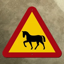 Sweden horse warning highway sign road sign red yellow hastar varning 13x11