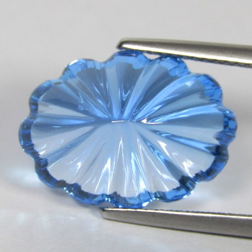 13.52Cts Glorious Natural Swiss Blue Topaz Flower Carving Gem Collection - Picture 3 of 6