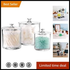 Set of 3 Clear Acrylic Apothecary Jars - Elegant Bathroom Organizer Canisters