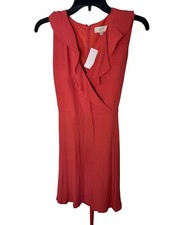 Loft Outlet Coral Dress Size 0 Sleeveless Ruffle Faux Wrap Dress Preppy Social
