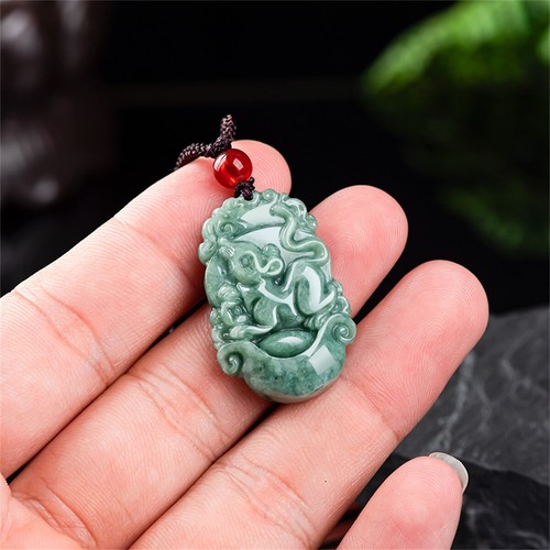 1pcs Natural Jade Pendant A Grade Twelve of Zodiac Bean Green Jadeite Necklace - Picture 3 of 31