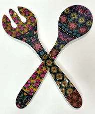Mandala Spoon and Fork Melamine Salad Server Set 13" Long - New