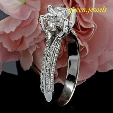2.47CT Princess Cut Lab-Created Diamond Engagement Ring 14K White Gold Finish