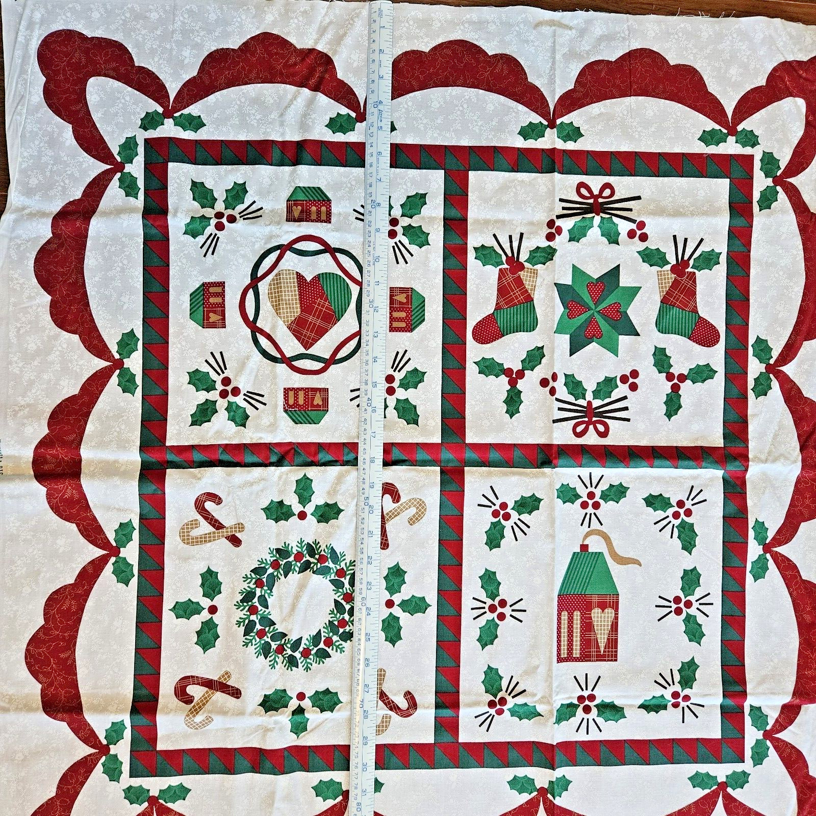 Vintage Wamsutta Christmas Sampler 2 Fabric Panels 2 YD total