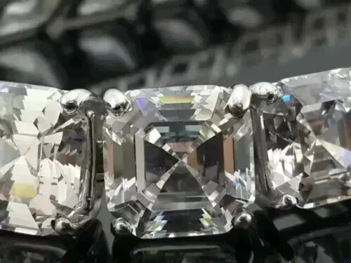 14K White Gold Plated 18"in 24Ct Asscher Cut Lab Created Diamond Tennis Necklace - Image 3 of 4