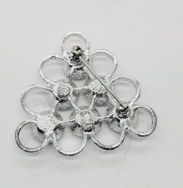 Sarah Coventry Brooch Triangular Silver Tone Blac… - image 5