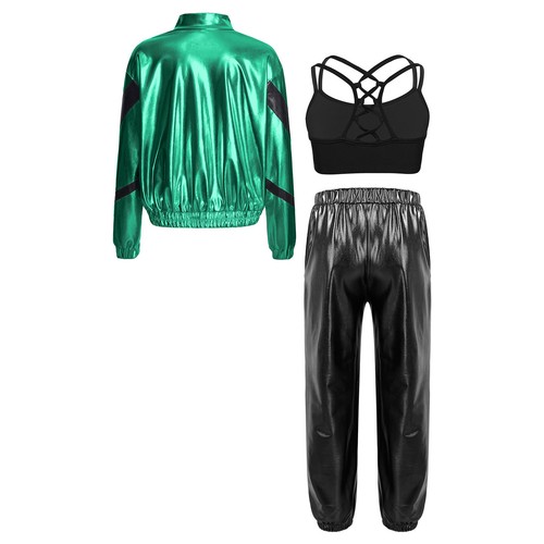 Kids Girls Jacket Long Sleeve Sports Set Performance Dance Outfits Metallic - Picture 21 of 48