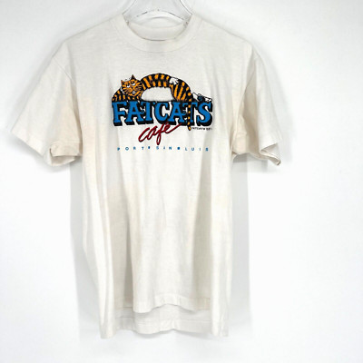 Vtg T Shirt Womens L Fat Cats Cafe Graphic Screen Stars Best 80s San Louis