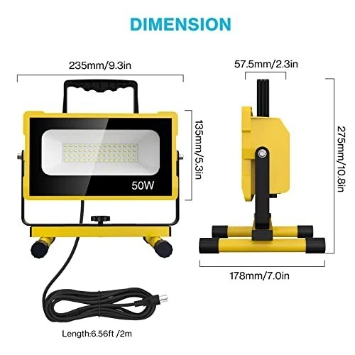 Olafus 50W Led Work Light, 5000LM 2 Brightness Modes Work Light, 500W  Equivalent 6000K Adjustable Working Lights, IP65 Waterproof Job Site Light  with