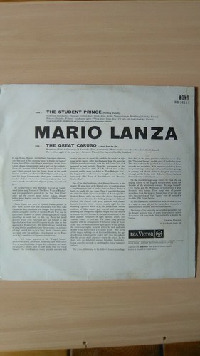Mario Lanza: The Student Prince/The Great Caruso 12" Vinyl LP - 362/22 - Picture 2 of 3