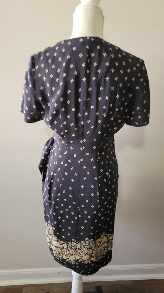 Adriana Papell Silk Wrap Dress Size 4 Petite 4p Navy Blue Read Description - Image 3 of 4