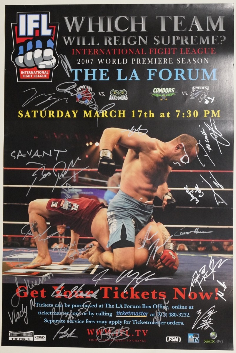 Bas Rutten Antonio McKee Jay Hieron Card Signed IFL LA Poster
