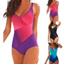 Womens Plus Size Tummy Control One Piece Monokini Swimwear Swim Costume Swimsuit