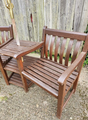 Banco de jardín vintage esquina Love Seat con paraguas - Imagen 5 de 7