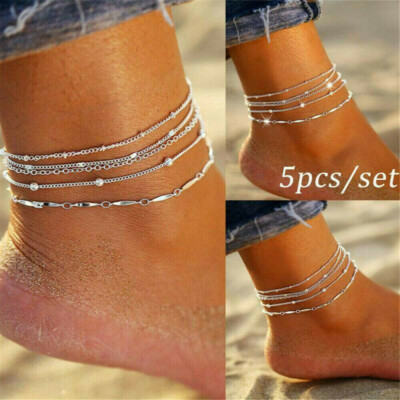 925 Silber Knöchel Armband Fuß Kette Frauen Strand Fußkettchen Schmuck Geschenk`