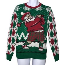 NWT Ugly Christmas Sweater Mens S See Description Golfing Santa Party