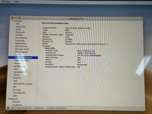 Apple MacBook Pro 13" 4-Core i7 2.7GHz 16GB Touchbar 1TB 2018 A1989 Water Damage - Afbeelding 16 van 19