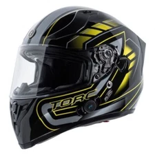 Torc T15B Bluetooth Motorcycle Helmet - Gloss Black Horizon Hi Viz - CHOOSE SIZE