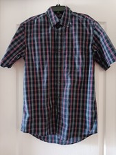 George Men's Small 34-36 Dark Navy Combo Button Down Short Sleeve Shirt