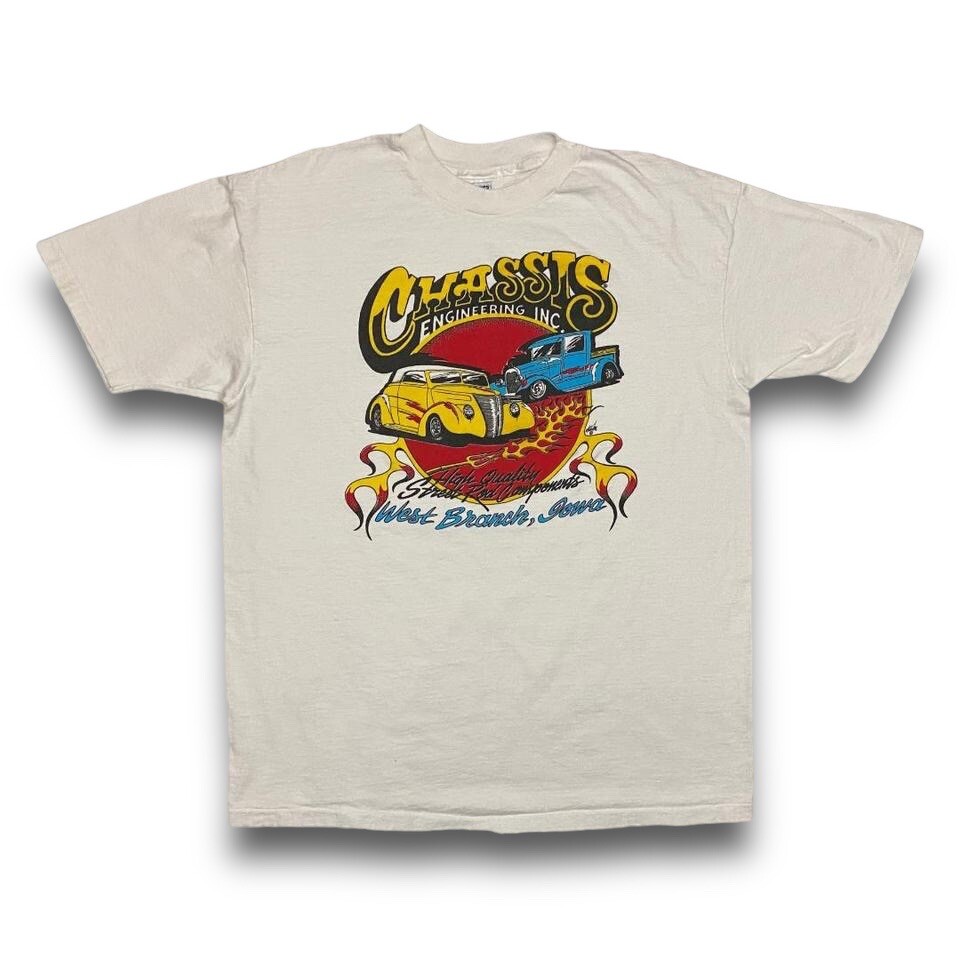 VTG 90s Hanes Hot Rod Racing Logo Tee Adult XL White USA