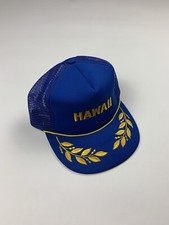 Vintage Hawaii Mesh Trucker Hat Cap Blue Gold Trim Snapback Hawaiian Headwear