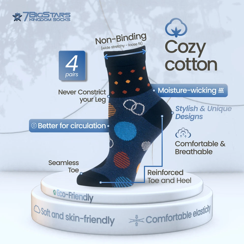 Calcetín de algodón para mujer diabético cuarto 4 pares mediano 9-11 índigo azul marino blanco Foto 2 de 4