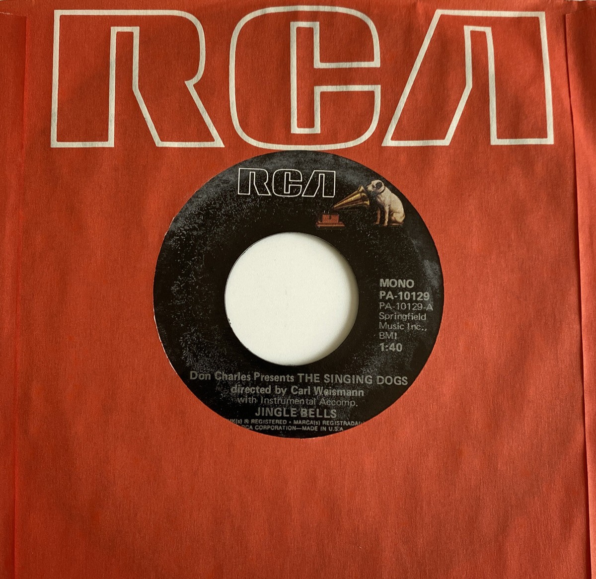 Singing Dogs 45 Jingle Bells Oh Susanna barking RCA w/sleeve NM unplayed