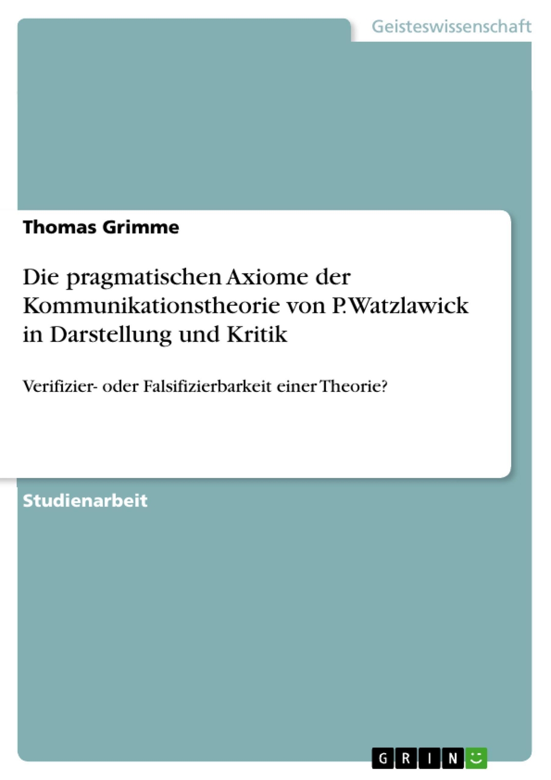 Thumbnail - Die Pragmatischen Axiome Der Kommunikationstheorie Von P. Watzlawick